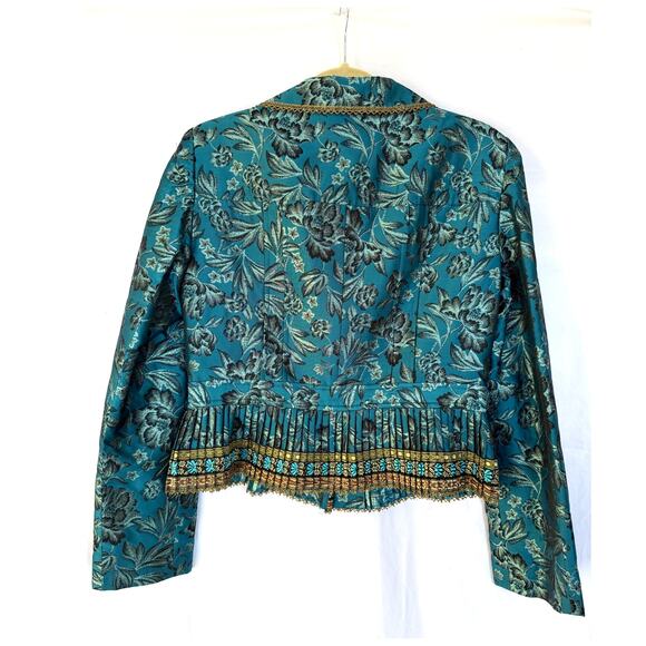 Nanette Lepore Blue Metallic Gold Floral Brocade Formal Jacket Blazer, M, 10 - Picture 2 of 6